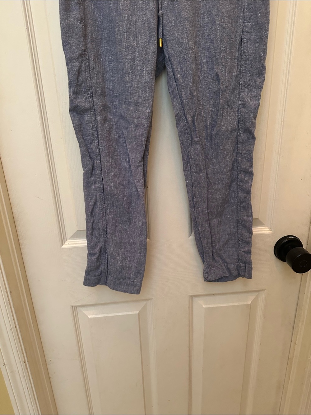 Light Blue Linen-Blend Drawstring Pants - Picture 3 of 9